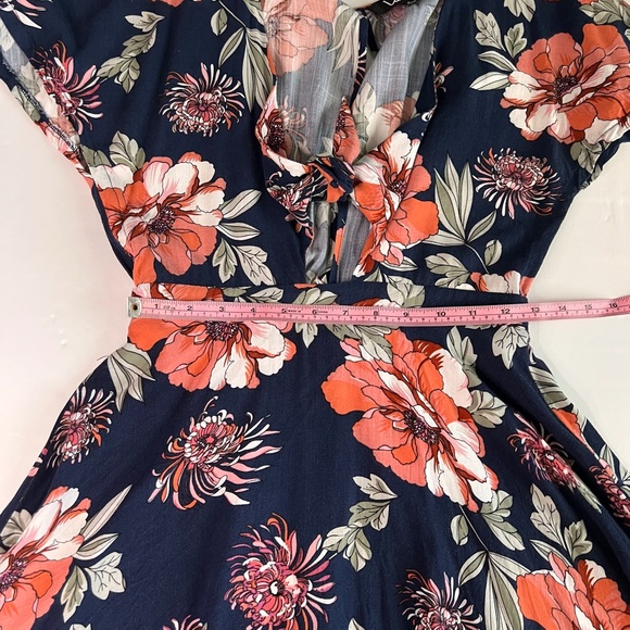 Lulus Botanic of Time Blue Floral Print Tie-Front Skater Dress Size Small - Picture 12 of 13